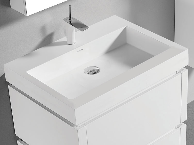 Madeli 24 Inch W x 22 Inch D Solid Surface Trough Sink & Countertop - Glossy White - XTU2245-24-100-WH